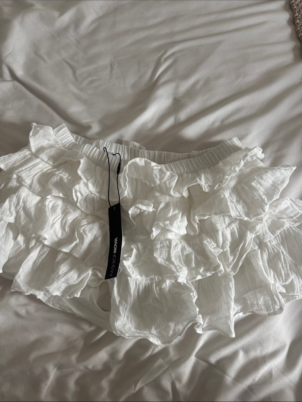 Ruffled Tiered White Mini Skort